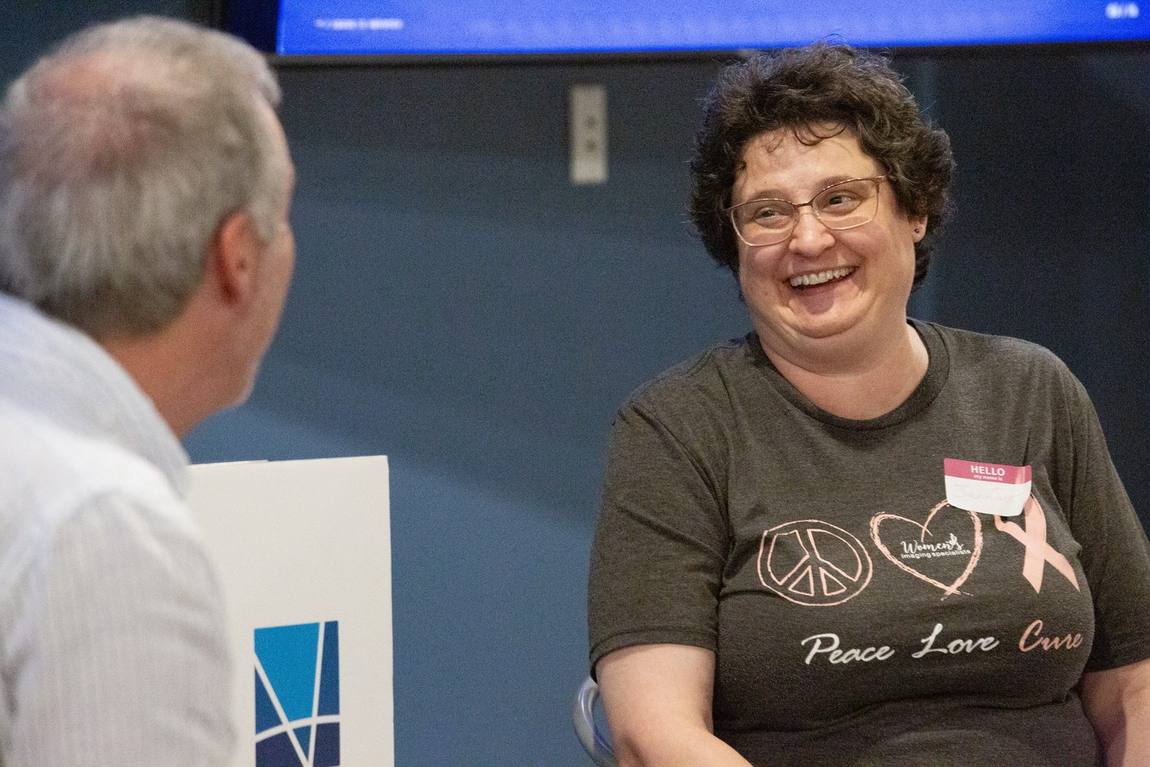 Jennifer Peters laughing during the conversation.